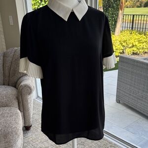 CeCe Black Blouse with White Collar and Cuffs